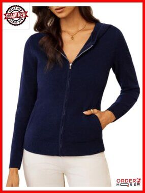 100% Merino Wool Cardigan Zip Up Hooded Sweater Long Sleeve